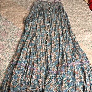 Free People Blue and Orange Floral Midi Dress